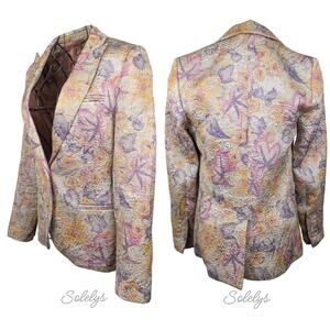 Zadig & Voltaire Deluxe Virginie Embossed Floral Gold Purple Blazer 36 Small